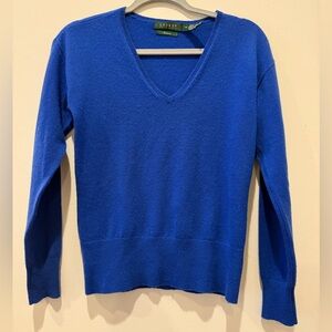 Ralph Lauren Cashmere Women's Royal Blue V-Neck Sweater